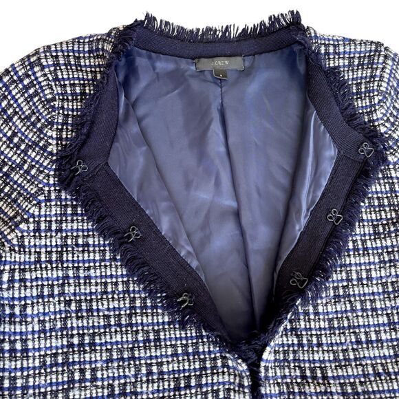 J Crew Knit Tweed Cardigan Blazer Jacket Sz S Lined Fringe Detail Hook Eye Close - Picture 12 of 15